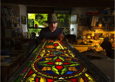 Stained glass window,Craftsman,church,craft,workshop,tools,colour,color,skill,work,color,creative,artistic,talented,Cornish,Cornwall,lead,solder,soldering,repair,mend,craftsmanship