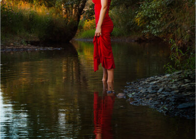 woman; stream; river; outdoor; water; wood; natural; pool; caucasian; beauty; fun; scenic; beautiful; refreshing; bathing; relaxing; attractive; woods; girl; idillyc; lonesome; lonely; female; carefree; alonedress; wanderlust; colorful; model; elegance; reflection; relaxation; green; countryside; sceneic; red; standing; shape; young; sitting